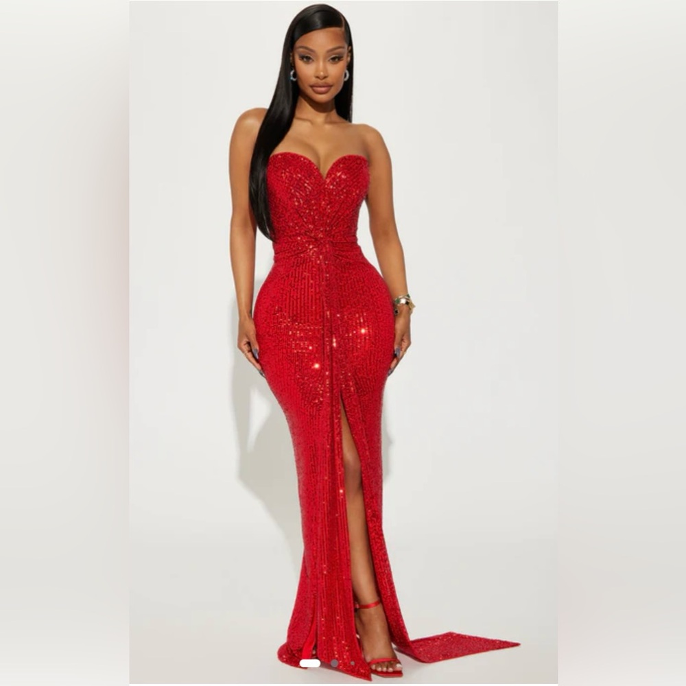 Fashion Nova Celeste Red Sequin Dress NEW